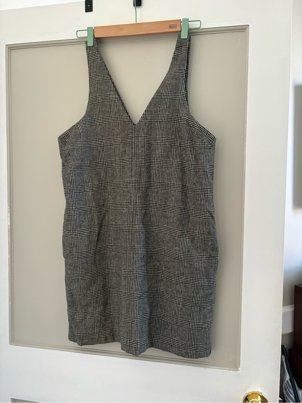 Sustainably Sourced Plaid V-Neck Wool Mini Dress